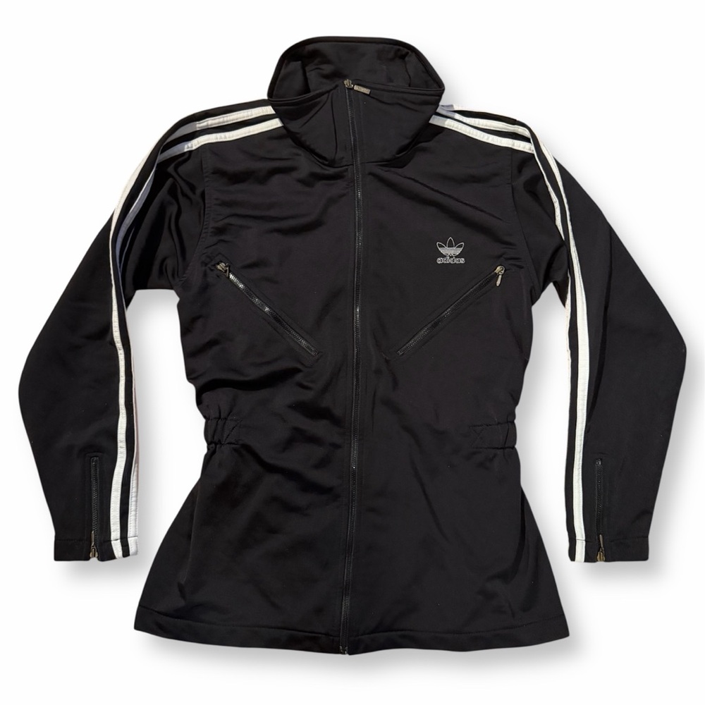 Vintage adidas Originals Cinched Waist Three Stripes Track Jacket Black Sz Small